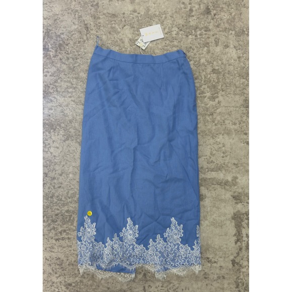 WAYF Womens Blue‎ Lace Trim Maxi Skirt Elastic Waist Split Size M - Picture 2 of 5